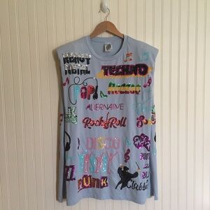 Queen of Sparkles Music All Over shoulder pad tank mini dress size medium GUC